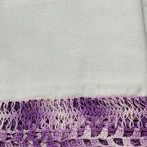 2 Pillowcases Purple Hand Crocheted Mid Century New with Tags Cotton‎